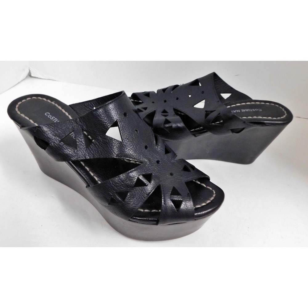 Costume National  Leather Cutout Strappy Platform Wedges Italy‎ Size 36